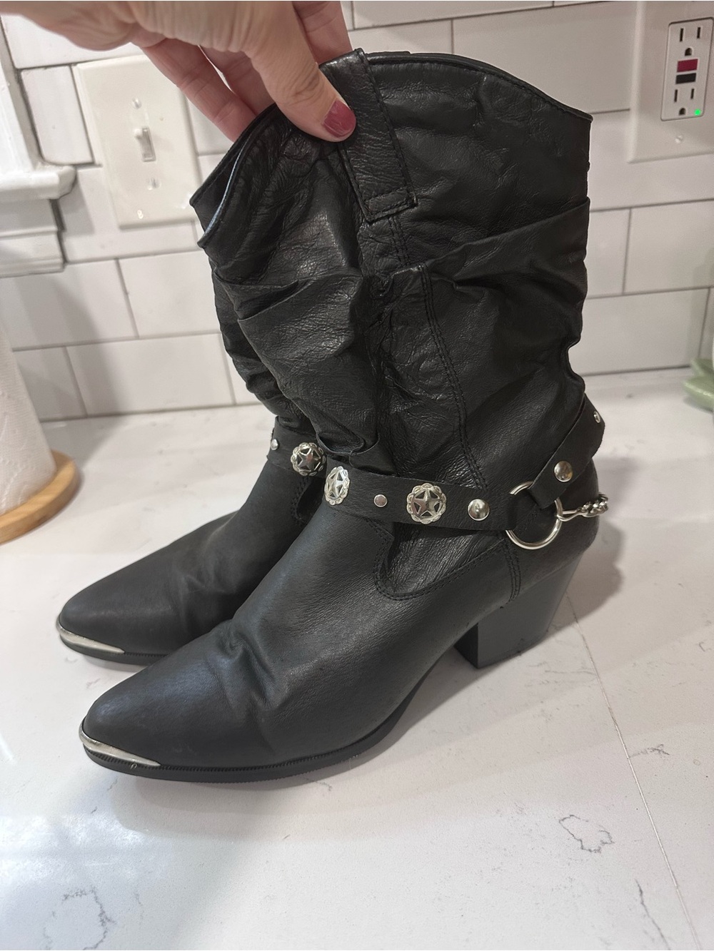 dingo Black Studded Western Mid-Calf Boots